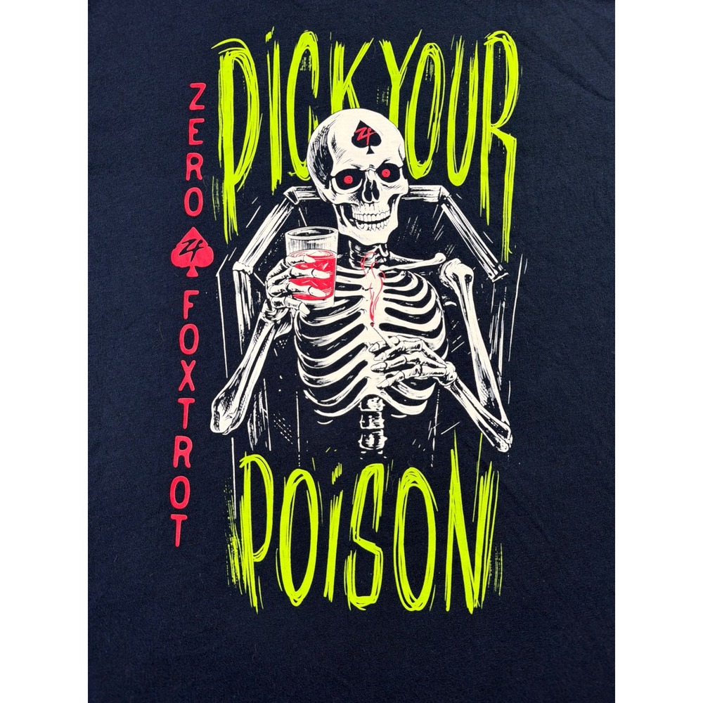 Zero Foxtrot Afterlife Club Pick Your Poison Skeleton Black Shirt Mens Size XL